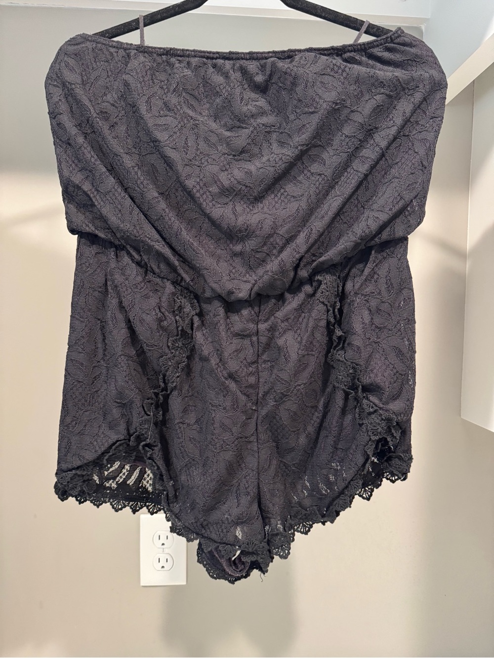 Free People Black Lace Strapless Romper